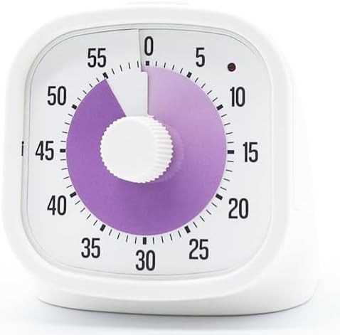 Tiempo Square 60-Minute Visual Analog Timer, Pause Function, 6 Alarm Modes, Magnetic Productivity Focus Desk Timer for Kids, ADHD, Study, Work, Kitchen, Purple