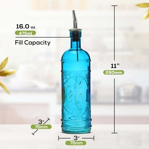 COURONNE CO. Olive Oil Dispenser Bottle with Pour Spout, Cobalt Blue
