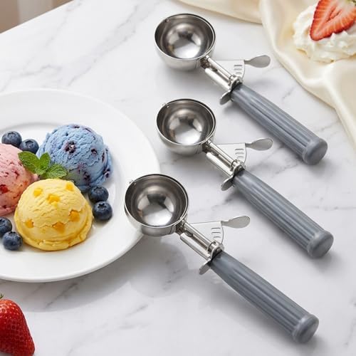 4 oz Ice Cream Scoop with Trigger, 4 Pcs Portion Scoop, Stainless Steel Large Cookie Scoops for Portion Control, Baking Food, Cookie Dough, Cupcake Batter