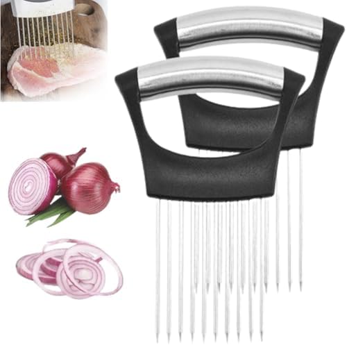 Onion Holder for Slicing - 2024 Upgrade Stainless Steel Vegetable Slicer Cutter for Potato and Tomato, Kitchen Chopper Slicing Assistant Tool, Lemon Slicer (2, Style 2)