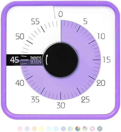 TWENTY5 SEVEN Countdown Timer 7.5 inch; 60 Minute 1 Hour Visual Timer – Classroom Teaching Tool Office Meeting, Mechanical Countdown Clock for Kids Exam Time Management Magnetic, Purple