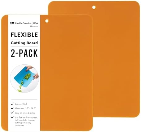 Linden Sweden Flexible Cutting Board 2-Pack - Lays Flat for Secure Work Surface - Extra-Thick for Durability - BPA-Free and Food-Safe (Orange)