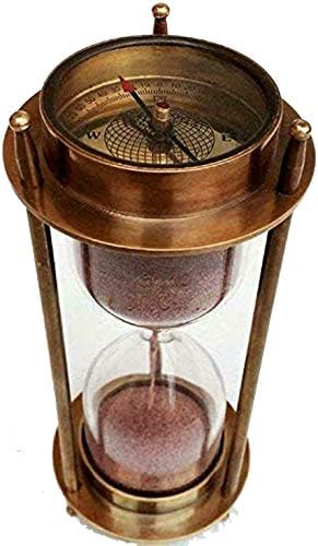 7 Nautical Brass Sand Timer Hourglass with Maritime Brass Compass Table Decorative by Hanzlacollection