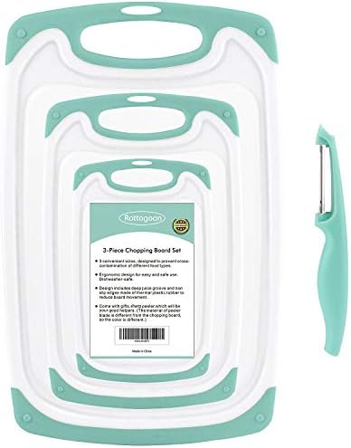 Cutting Boards for Kitchen, Plastic Chopping Board Set of 4 with Non-Slip Feet and Deep Drip Juice Groove, Easy Grip Handle, Dishwasher Safe, BPA Free, Non-porous Mint