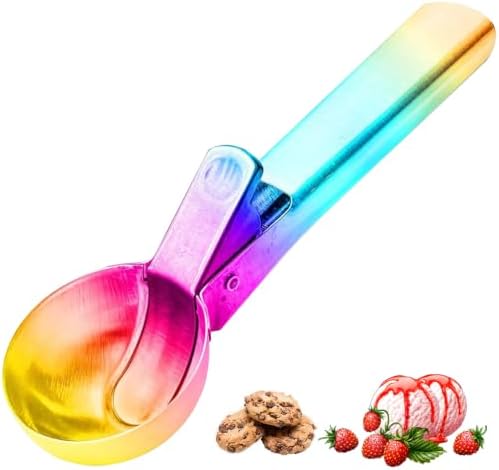 Ice Cream Scoop, Stainless Steel with Trigger & Comfortable Handle, Dishwasher Safe, DIY Ice Cream, Cookie Dough, Muffin, Baking, Sorbet, Gelato, Fruit (colorful)