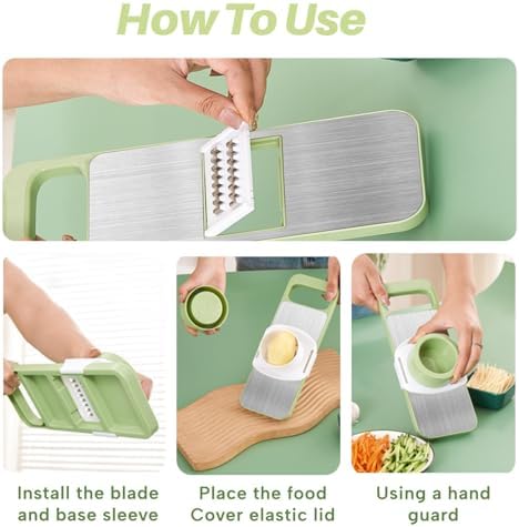 Safe Mandoline Slicer with Slide-On Hand Guard, 2026 Upgraded 6 in 1 Stainless Steel Vegetable Chopper, Multi Blade Potato/Onion/Garlic/Cucumber/Fruit Slicer, Kitchen Grater Food Cutter