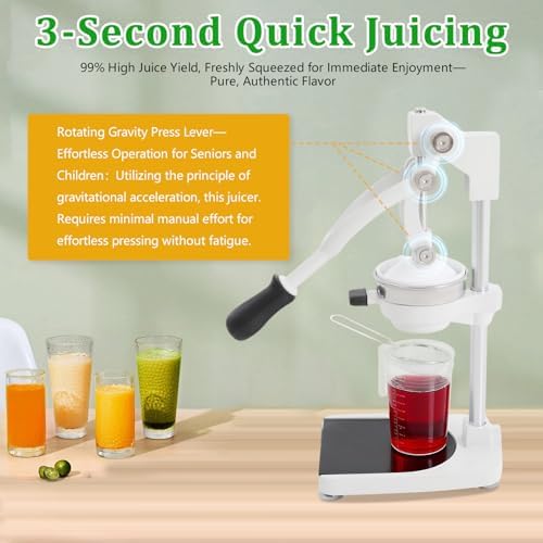 Cast Iron Juicer 304 Stainless Steel Citrus Press & Lemon Squeezer Fresh Fruit Juice Extractor Manual Juicers for Orange Grapefruit Lemon Lime Pomegranate and Much More,Easy to Clean and Use