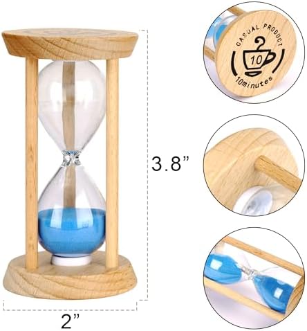 PROLOSO 6PCS Wood Frame Sand Timer Set 30sec/1/2/3/5/10mins Multicolor Hourglass Sandglass Clock Watch