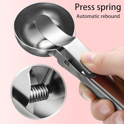 Premium Ice Cream Scoop Set,2 Pcs Stainless Steel Ice Cream Scoop-With Release Trigger,Heavy duty metal,Dishwasher Safe,Suitable for fruit,ice cream,frozen yogurt and sundaes,Small & large