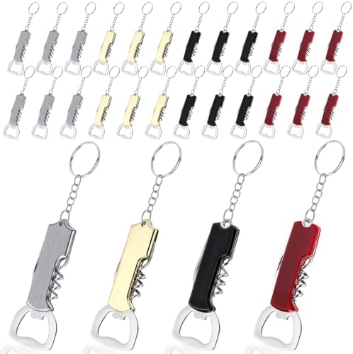 Ziliny 24 Pcs Wine Bottle Opener Keychains Bulk Corkscrew, Mix Color