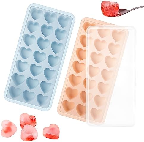 Heart Shape Ice Cube Tray, 21 Holes Silicone Ice Cube Mold with Removable Lid Flexible for Whiskey Cocktail Chocolate