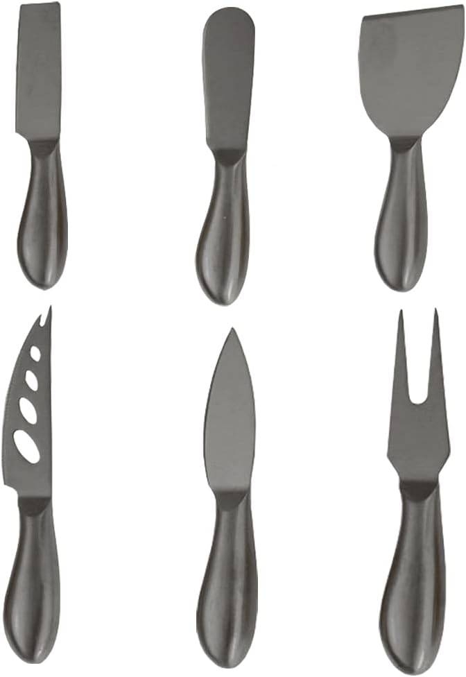 Premium 6-Piece cheese knife Stainless Steel Cheese Knife Collection with Cheese Fork Slicer and Cheese Cutters Cheese Tool Collection Great Gift (Black)