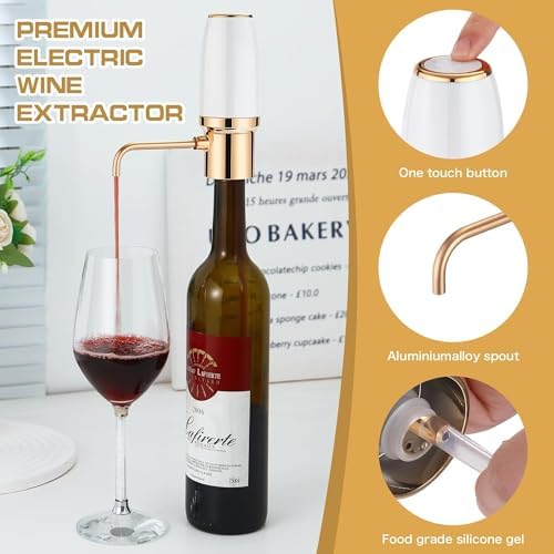 Electric Wine Aerator, Modern Wine Aerator, Electric Wine Dispenser, Gold and White Wine Pourer, Wine Pump, Automatic Wine Pourer, Wine Dispenser, Rechargeable with Micro USB Cable