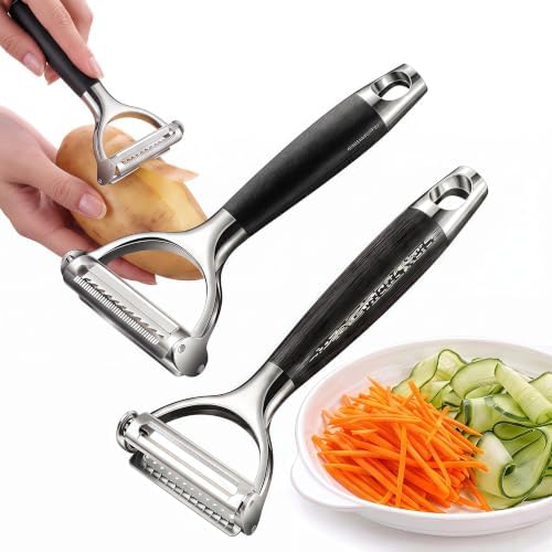 Julienne Peeler Vegetable Peeler, 2-Pack 2-in-1 Dual-Blade Y Peelers