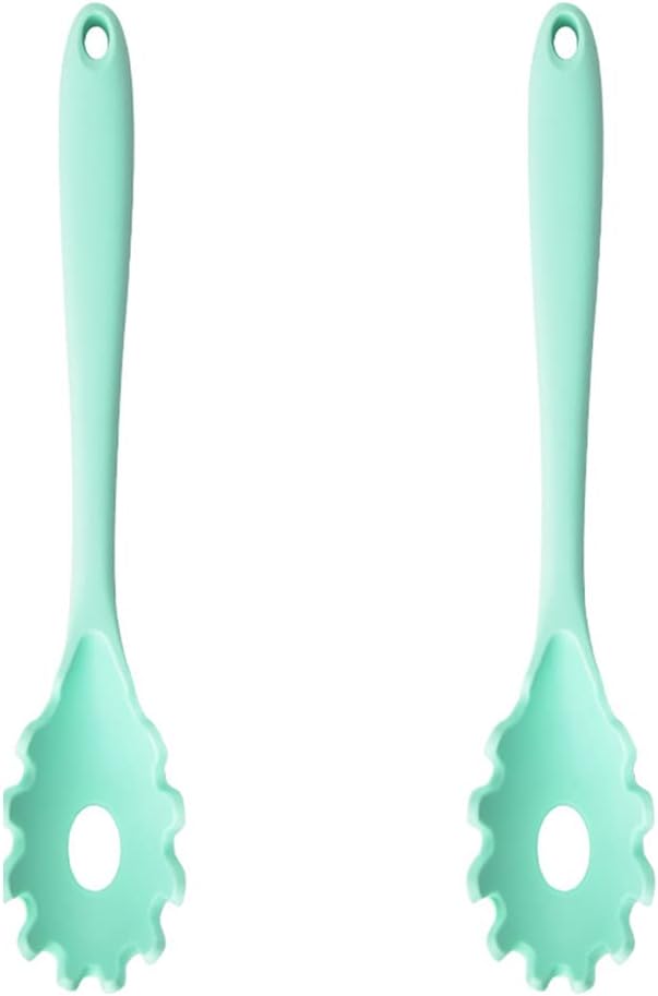 Magik 1-2 Pack Silicone Pasta Fork Heat Resistant Noodle Spaghetti Server Spoon (Light Green, 2 Pack)