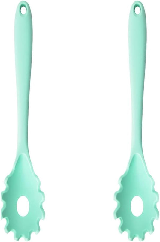 Magik 1-2 Pack Silicone Pasta Fork Heat Resistant Noodle Spaghetti Server Spoon (Light Green, 2 Pack)