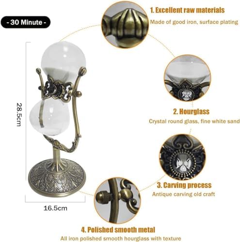 Sanduhr 30 Minuten,Reversible Hour Glass,Metal Vintage Hourglass,Hourglass Decor,for Home Decoration Office Desk Wedding Party Decor Kitchen Timer (White Sand)