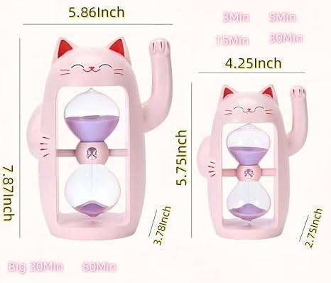 Lucky Cat Sand Timer Cute Hourglass Maneki-Neko Sandglass Timer reloj de Arena 15Min Sand Clock for Toothbrush Games Classroom Home Office Cooking Front Desk（Pink+15Min）