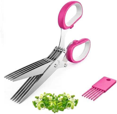 Multipurpose 5 Blade Herb Scissors,2026 Kitchen Herb Shears Herb Cutter with Cover and Cleaning Comb for Chopping Basil Chive Parsley (Pink-1pc)