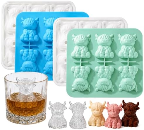 Highland Cow Ice Cube Mold, 3D Two-Part 6-Cavity Mold, 6.3-Inch