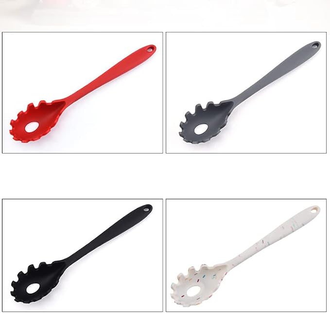 Silicone Pasta Fork (11.5"), High Heat Resistant to 480°F, Hygienic One Piece Design, Spaghetti Strainer & Server Spoon Pasta Forks (Red)