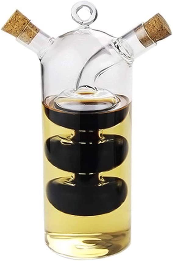 Olive Oil and Vinegar Dispenser Cruet Bottles, 2 in 1 Transparent Glass Oil Bottle, Dual Glass Oil Dispenser Bottles for Kitchen Cooking Container