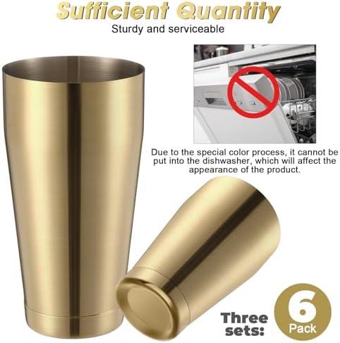 Sabary 6 Pcs Shakers Bartending Boston Cocktail Shaker, Sanding Gold