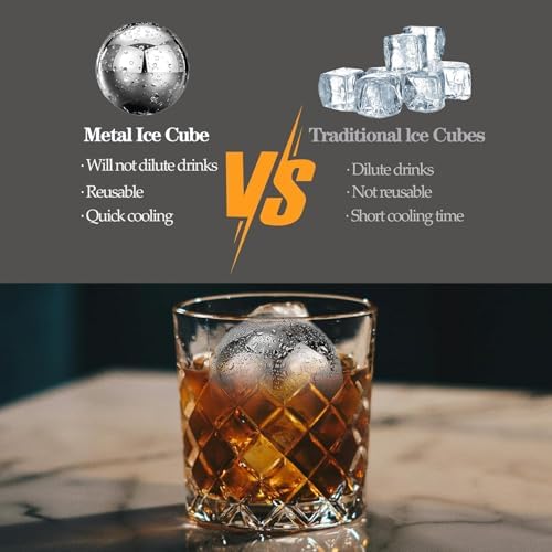 Reusable Ice Cubes & Metal Chilling Stones 304 Stainless Steel Whiskey Balls XL Extra Large Whiskey Ice Stones Set of 4 Silver Ball 2.2" (55 mm) Whiskey Gifts