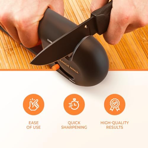 Orange Ninja 4-Stage Knife Sharpener & Serrated Knife Sharpener– Repairs, Sharpens & Polishes Blades with Ergonomic Non-Slip Grip (Pack of 2)