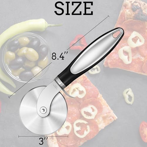 Premium Pizza Cutter Wheel - Sharp Stainless Steel Cutting Wheel, Comfort Non Slip Silicone Handle - Multi Use Slicer for Pizza Crust, Dough, Baking Pastry - Dishwasher Safe Easy Clean