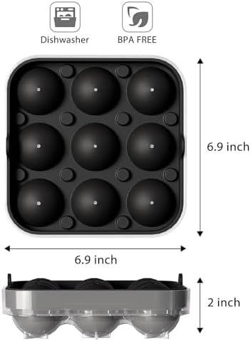 Wanderworld Ice Tray Combo, Silicone Reusable 2 inch Big Ice Freezer Mold, 9 Cubes& 9 Sphere Ice Maker tray with lid for Whiskey, 2 pack.
