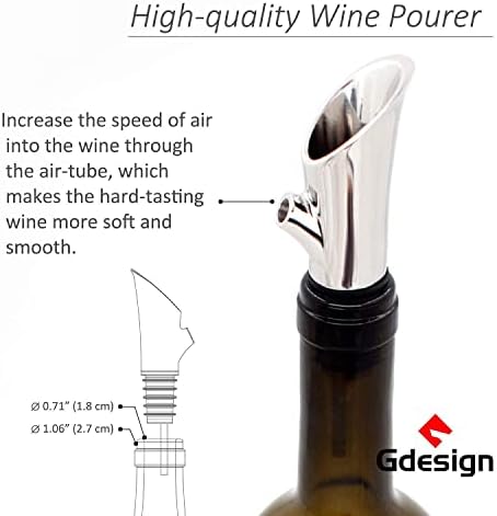 Gdesign Wine Aerator Pourer - Premium 304 Stainless Steel Wine Decanter Spout with Air Tube - No Drip, No Spill Design - Instant Aeration for Enhanced Flavor - Perfect Wine Gift Set for Enthusiasts