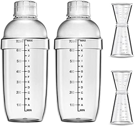 4 pcs Clear Cocktail Shaker Set 2 pcs Plastic bar Shaker with 2 pcs Plastic Cocktail Double Measuring Jigger