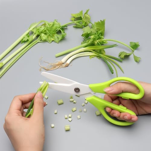 Ceramic Kitchen Scissors 8" Ceramic Blade Scissors White Sharp Blade with Green ABS Handle Cooking Shears for Office School Crafting Kitchen (Green)