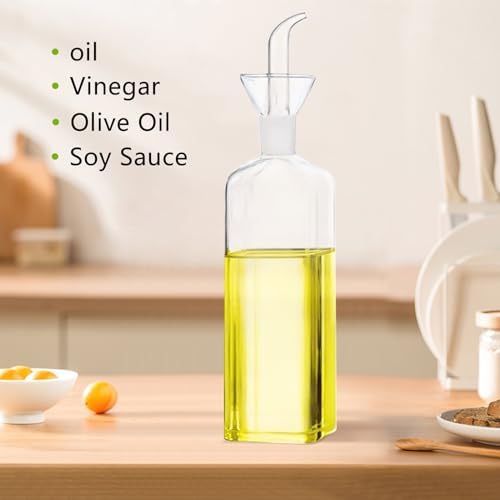 Olive Oil Pourer Olive Oil Vinegar Cooking Wine cotainer Salad Dressing Glass, Oil Bottle Vinaigrette Dispenser Drizzle Cruet 17oz Glass Oil Bottle for Kitchen