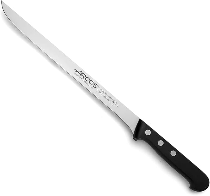 Arcos Kitchen Block Knife Set 6 pieces (5 Knives + 1 Scissors). Stainless Steel - Polyoxymethilene (POM) Handles. Pine Wood Block