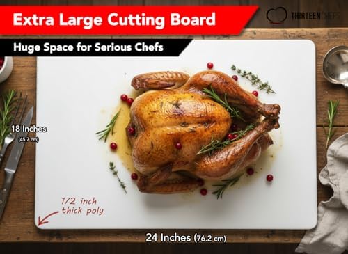 Commercial Grade 24x18 Plastic Cutting Board, Extra Large 1/2" Thick Poly