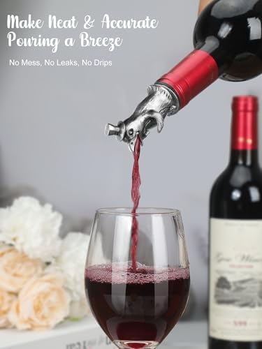 Animal Wine Pourer Spout, Drip Free Bottle Pourer & Stopper for Wine and Liquor Bottles, Funny Gift for Men, Dad, Hostess and Housewarming, Bar Cart Accessory for Holiday Party Decor, Multiple Animal