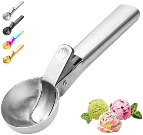 Ice Cream Scoop,Portable Stainless Steel Ice Cream Scoop with Trigger and Comfortable Handle,Dishwasher Safe,DIY Ice Cream,Gelato,Sorbet,Cake Batter (1p-silver)