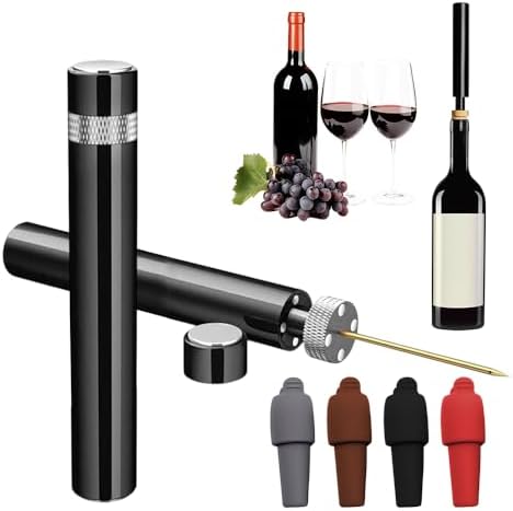 Air Pump Wine Bottle Opener, Air Pressure Pump Wine Bottle Opener with 4 Silicone Wine Stopper, Needle Type Wines Cork Opener Travel Portable Pocket Corkscrew Bottles Opener for Party (White)