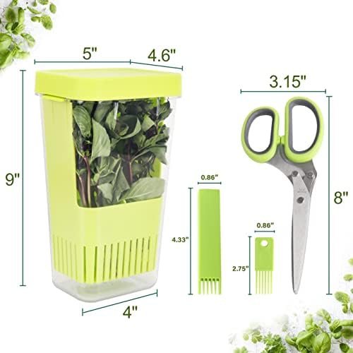 LUVCOSY Herb Keeper Set: 3 Pack Herb Saver+1 Pack Herb Scissors+2 Pack Herb Stripper, BPA-Free Plastic Herb Container for Cilantro, Mint & Asparagus, Keeps Fresh Herbs for 3 Times Longer
