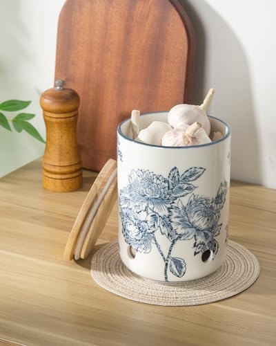 Ceramic Garlic Keeper, Garlic Holder, Garlic Storage Container, Blue
