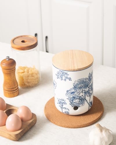 Ceramic Garlic Keeper, Garlic Holder, Garlic Storage Container, Blue