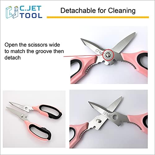 C.JET TOOL 8" Heavy Duty Scissors, Utility Scissors All Purpose for Cardboard, Plastic, Carpet, Rope, Leather. Sharp Stainless Steel Blades, Non‑Slip Handle, Kitchen Shears for Food, Meat & Poultry