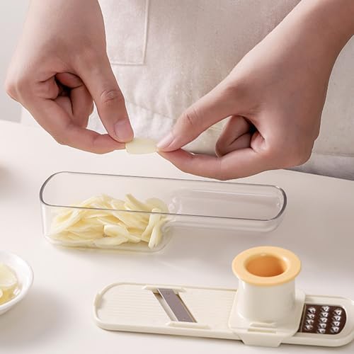 Mini Garlic Grinder, Multifunctional Garlics Grinder & Mandoline Slicer, 3-In-1 Garlic Slicer Veggie Shredder With Container, Hand Guard, For Can Grind, Slice And Shred (Beige *2)