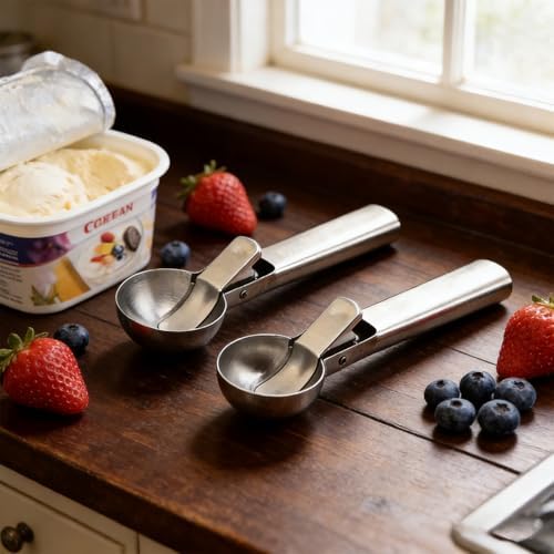 Ice Cream Scoop,Portable Stainless Steel Ice Cream Scoop with Trigger and Comfortable Handle,Dishwasher Safe,DIY Ice Cream,Gelato,Sorbet,Cake Batter (Black)