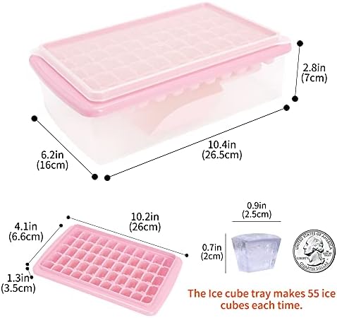 Ice Cube Tray with Lid and Bin for Freezer, Easy Release 55 Nugget Ice Tray with Cover, Storage Container, Scoop. Perfect Small Ice Cube Maker Tray & Mold. Flexable Durable Plastic, BPA Free