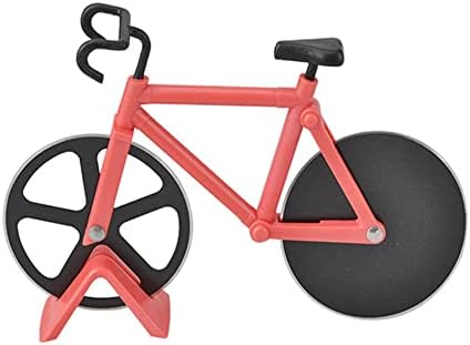 Bicycle Pizza Cutter Wheel Non-stick Dual Cutting Wheels Stainless Steel Bike Pizza Slicer with a Stand for Pizza Lovers Kitchen Gadget?Red?