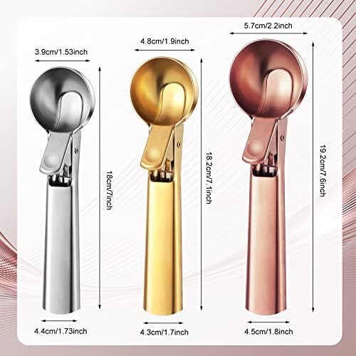 Skylety 3 Pcs Ice Cream Scooper,Rose Gold, Gold, Stainless Steel Color