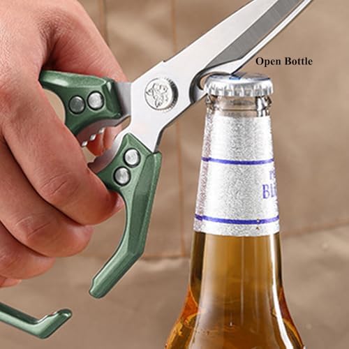Kitchen Scissors 3.5mm Thick Blade, Heavy Duty All-Metal Shears for Cutting Poultry Bones & Meat, Ergonomic Non-Slip Handle, 5-in-1 with Bottle Opener & Fish Scaler, Rust-Proof and Dishwasher Safe